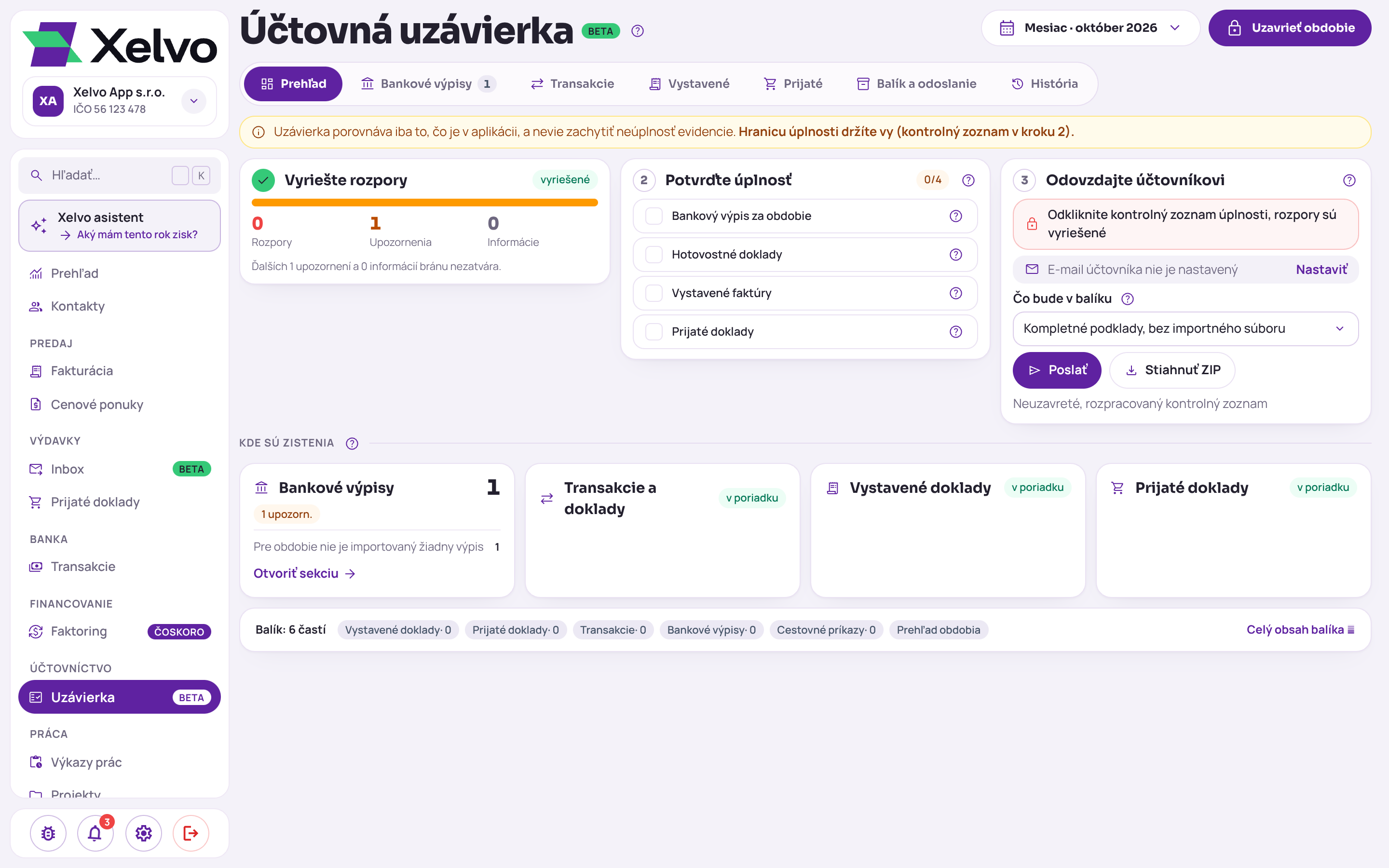 Účtovná uzávierka za mesiac: rozpory, checklist úplnosti, odovzdanie účtovníkovi a prehľad zistení po sekciách